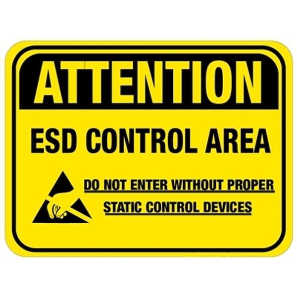 Attention ESD Control Area yellow backgorund 16in Diameter Non Slip Floor Sign